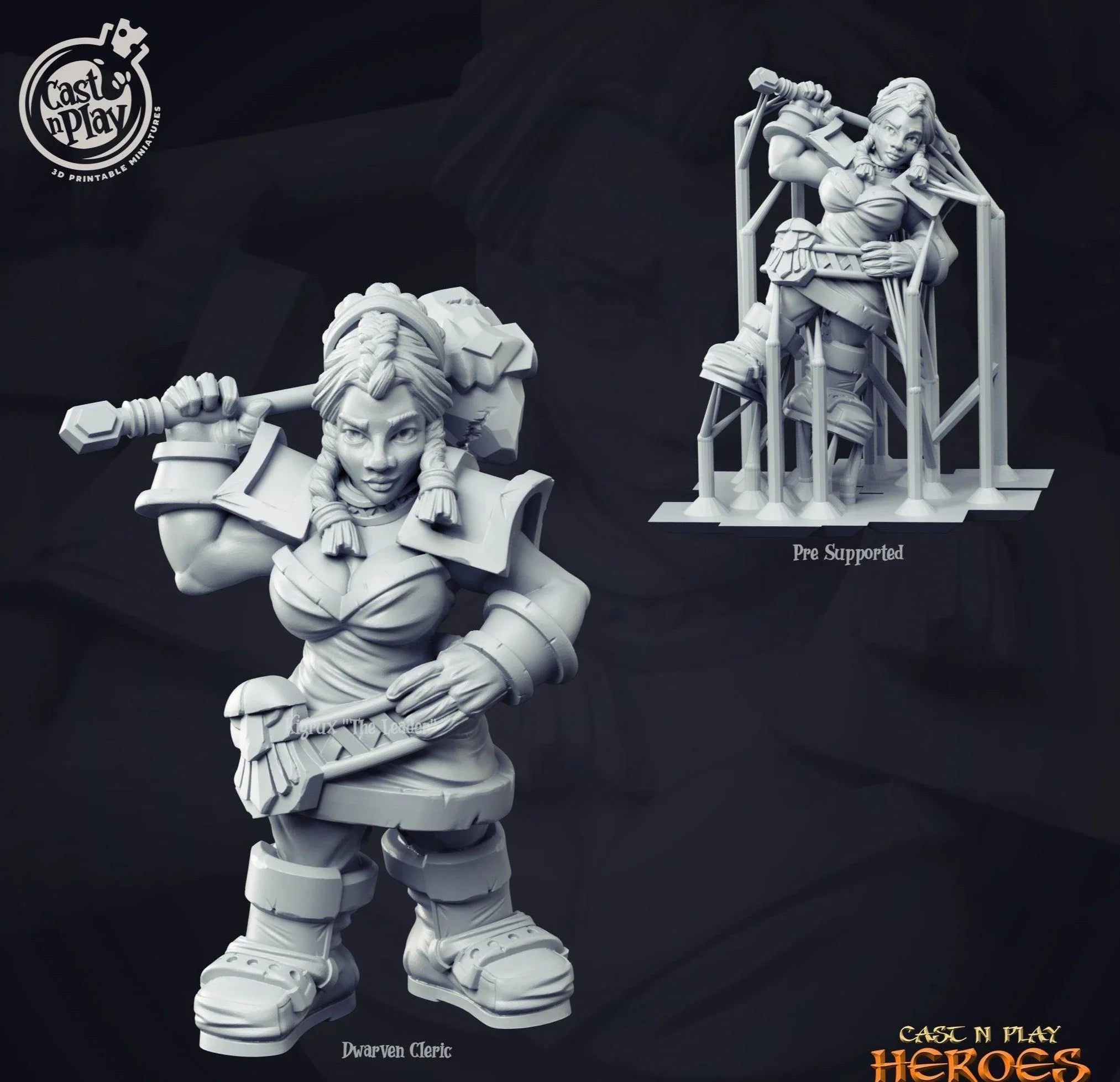 3D Printed Cast n Play Dwarven Female Cleric 28mm 32mm D&D (Online Only)