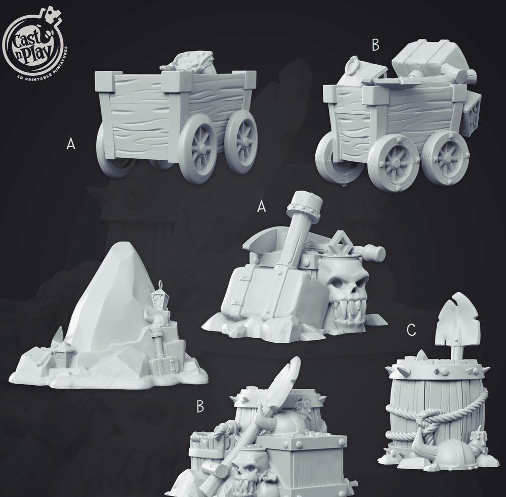 3D Printed Cast n Play - Dwarven Mine Props 28mm 32mm D&D (Online Only)