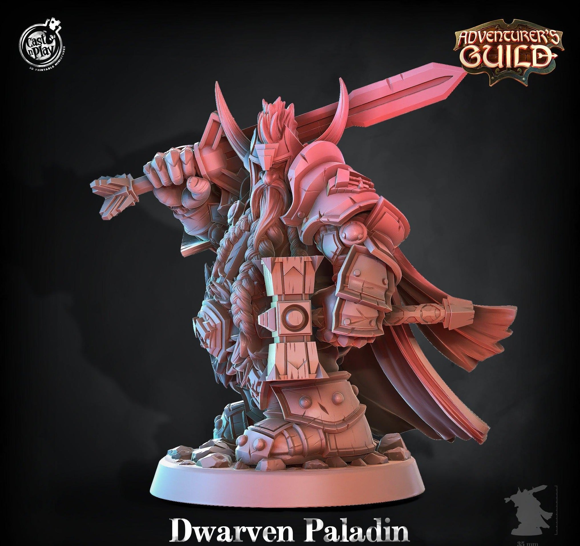 3D Printed Cast n Play Dwarven Paladin Adventurer's Guild 28mm 32mm D&D (Online Only)