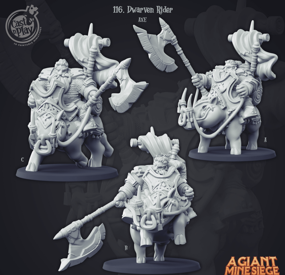3D Printed Cast n Play Dwarven Rider Axe Set A Giant Mine Siege 28mm 32mm D&D (Online Only)