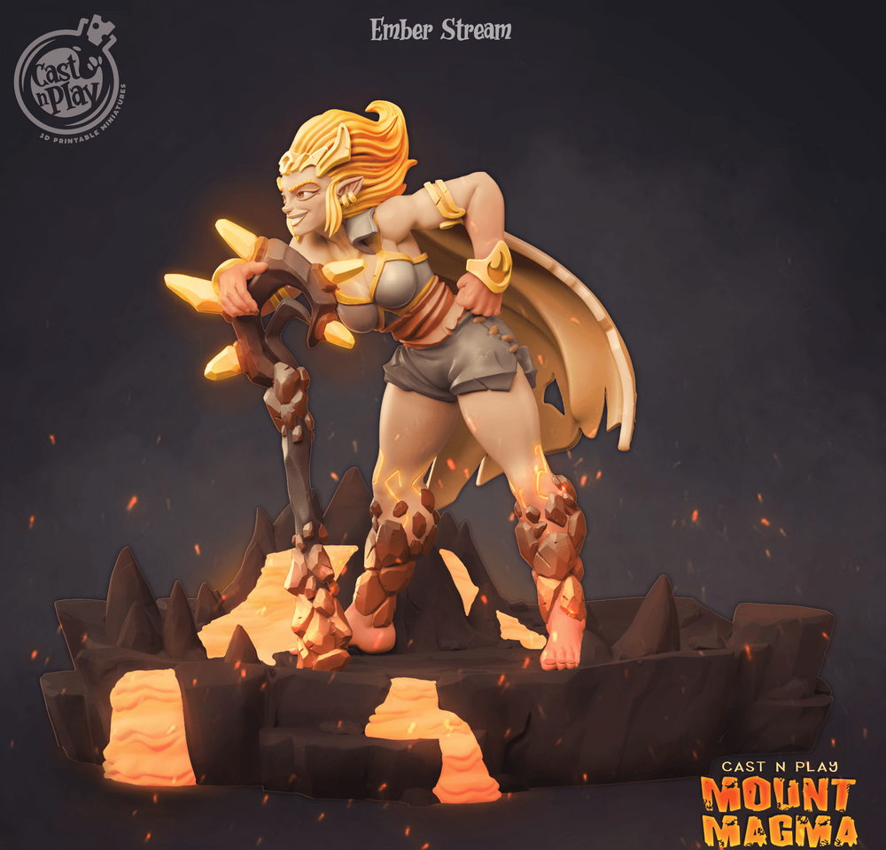 3D Printed Cast n Play Ember Stream Mount Magma 28mm 32mm D&D (Online Only)
