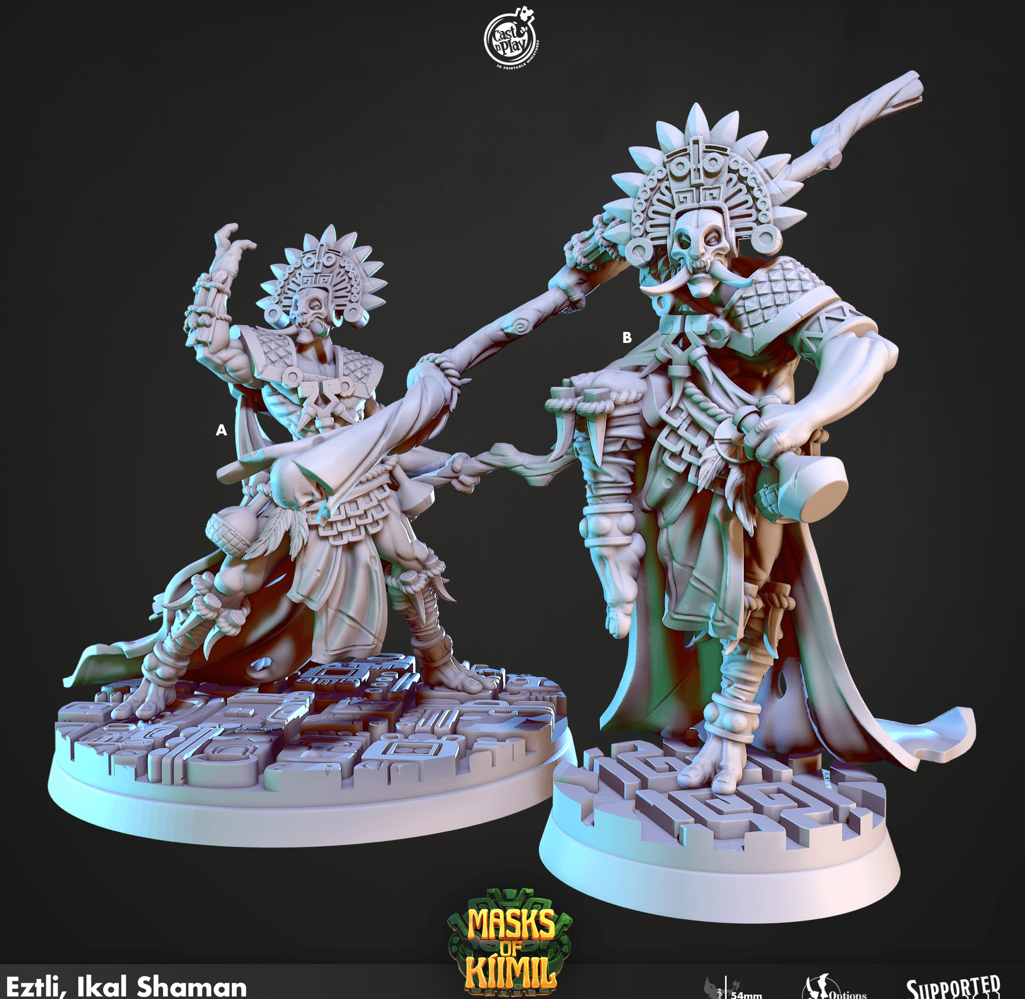3D Printed Cast n Play Eztli, Ikal Shaman Masks of Kiimil 28 32mm D&D (Online Only)