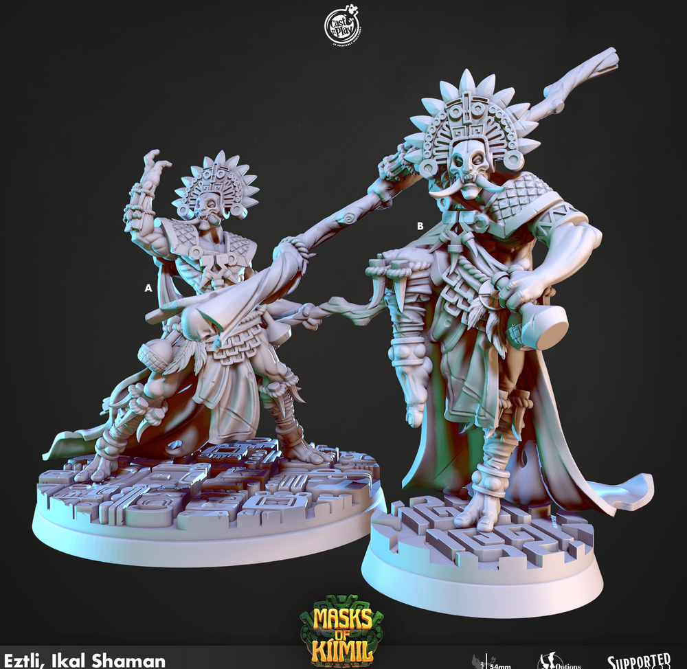 3D Printed Cast n Play Eztli, Ikal Shaman Masks of Kiimil 28 32mm D&D (Online Only)