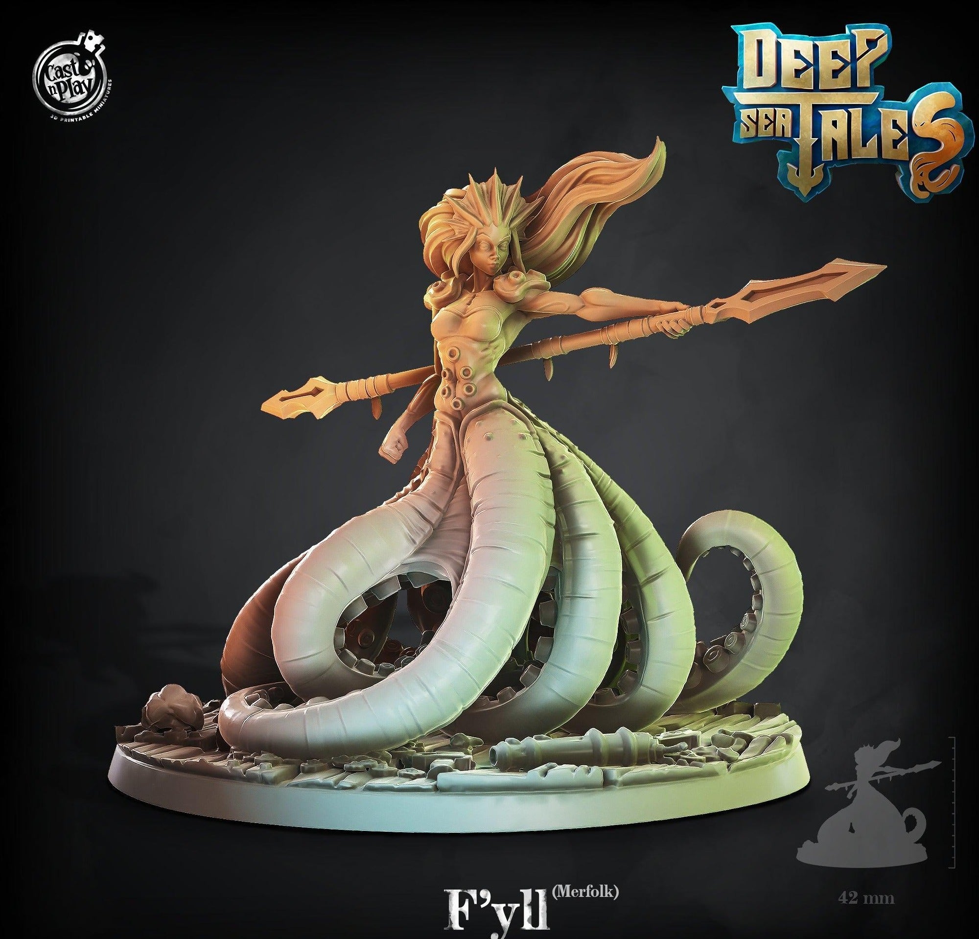 3D Printed Cast n Play F'yll (Merefolk) Deep Sea Tales 28mm 32mm D&D (Online Only)