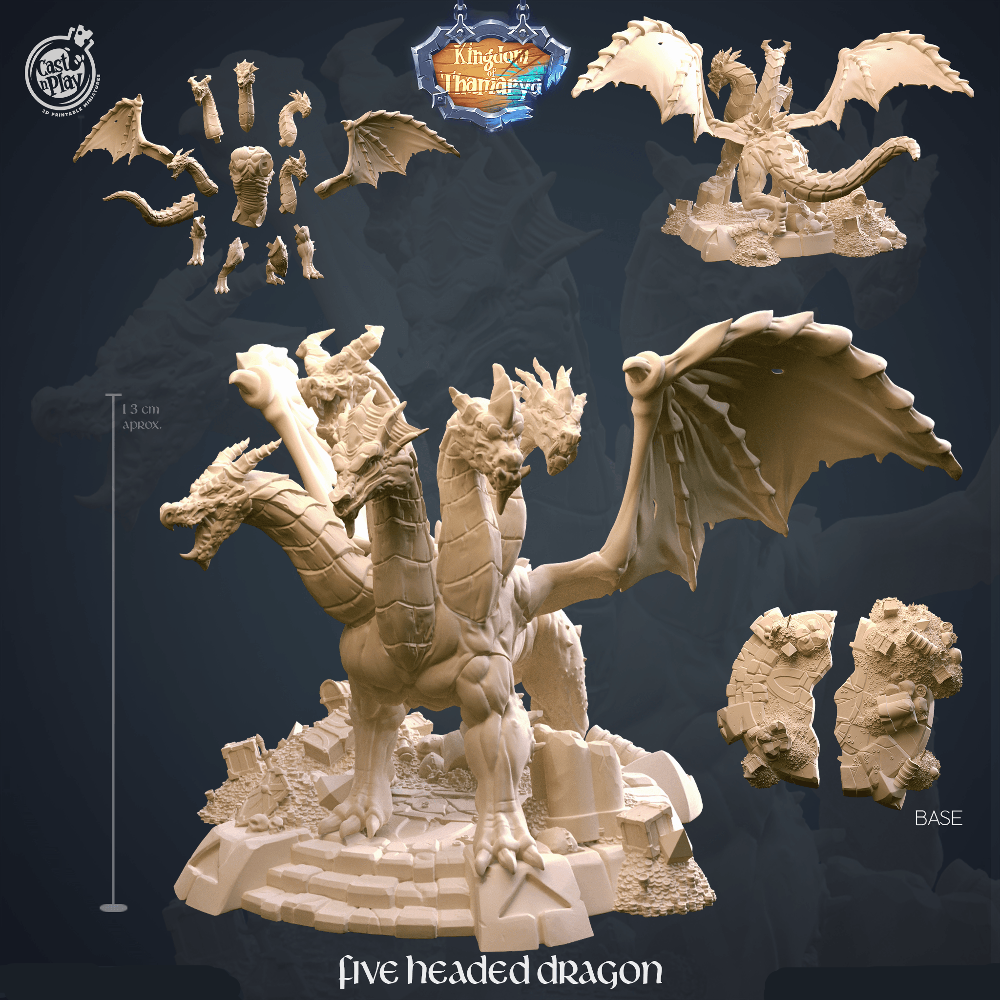 3D Printed Cast n Play Five Headed Dragon Kingdom Of Thamarya 28mm 32mm D&D (Online Only)