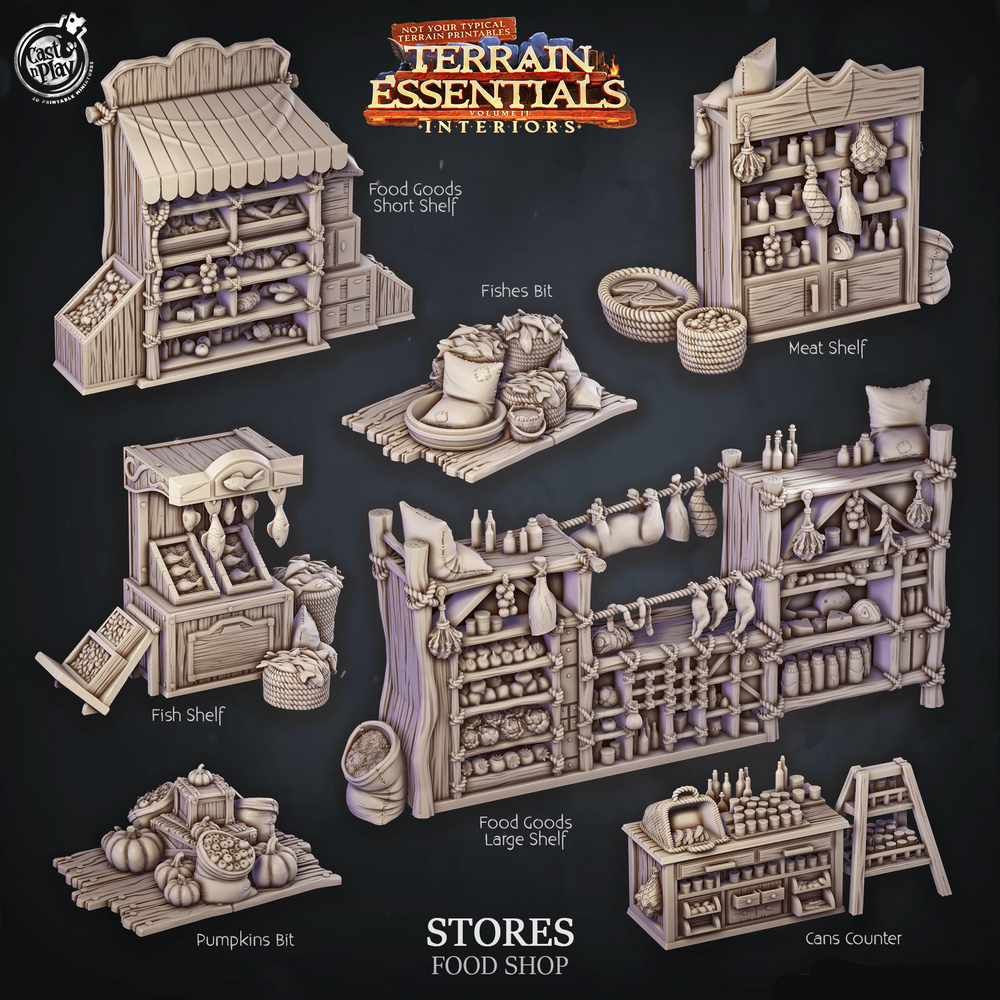 3D Printed Cast n Play Food Shop Terrain Essentials 28mm 32mm D&D (Online Only)