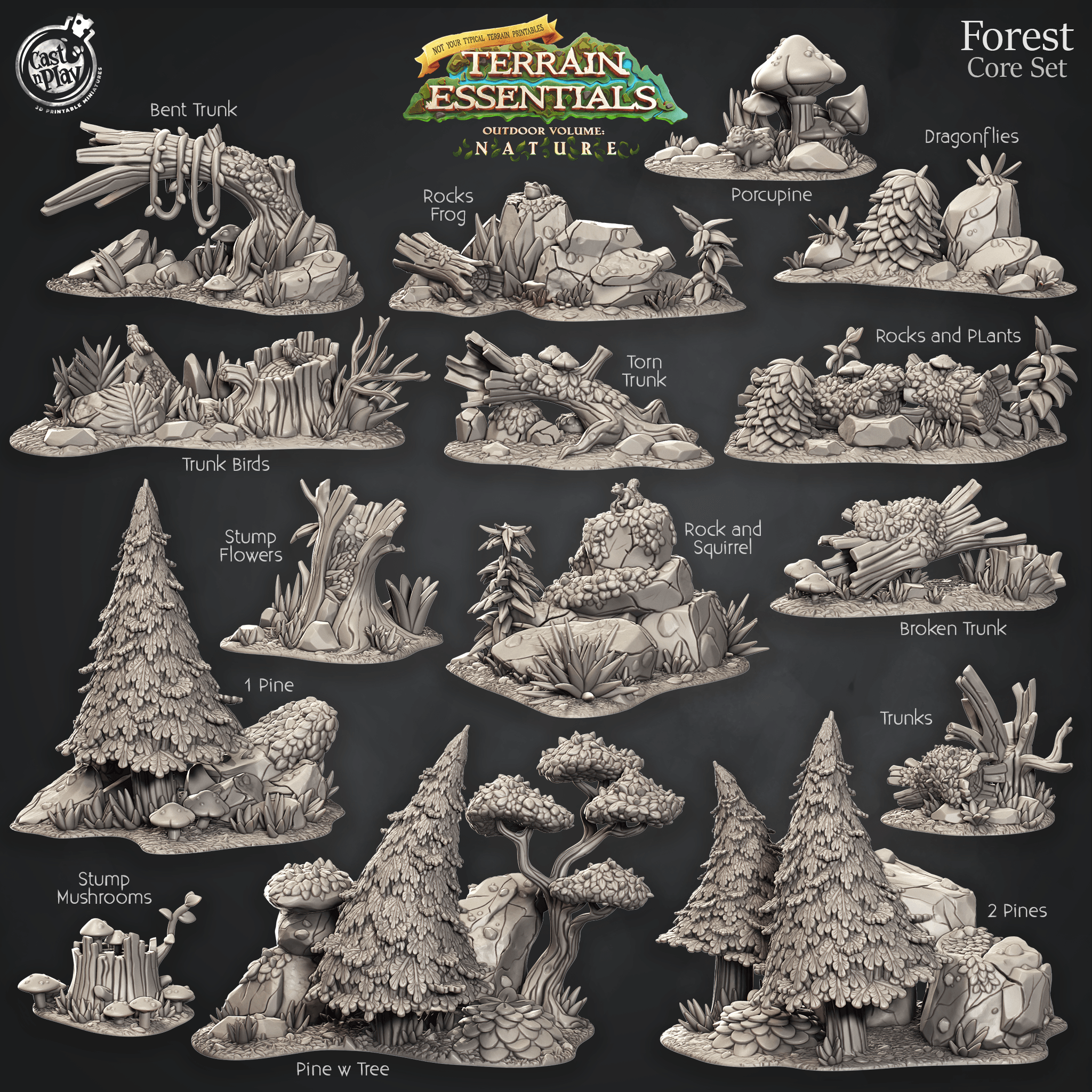 3D Printed Cast n Play Forest Core Set Forest Terrain Set Terrain Essentials Nature 28mm 32mm D&D (Online Only)