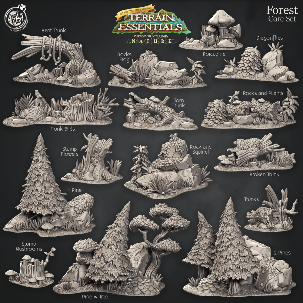 3D Printed Cast n Play Forest Core Set Forest Terrain Set Terrain Essentials Nature 28mm 32mm D&D (Online Only)