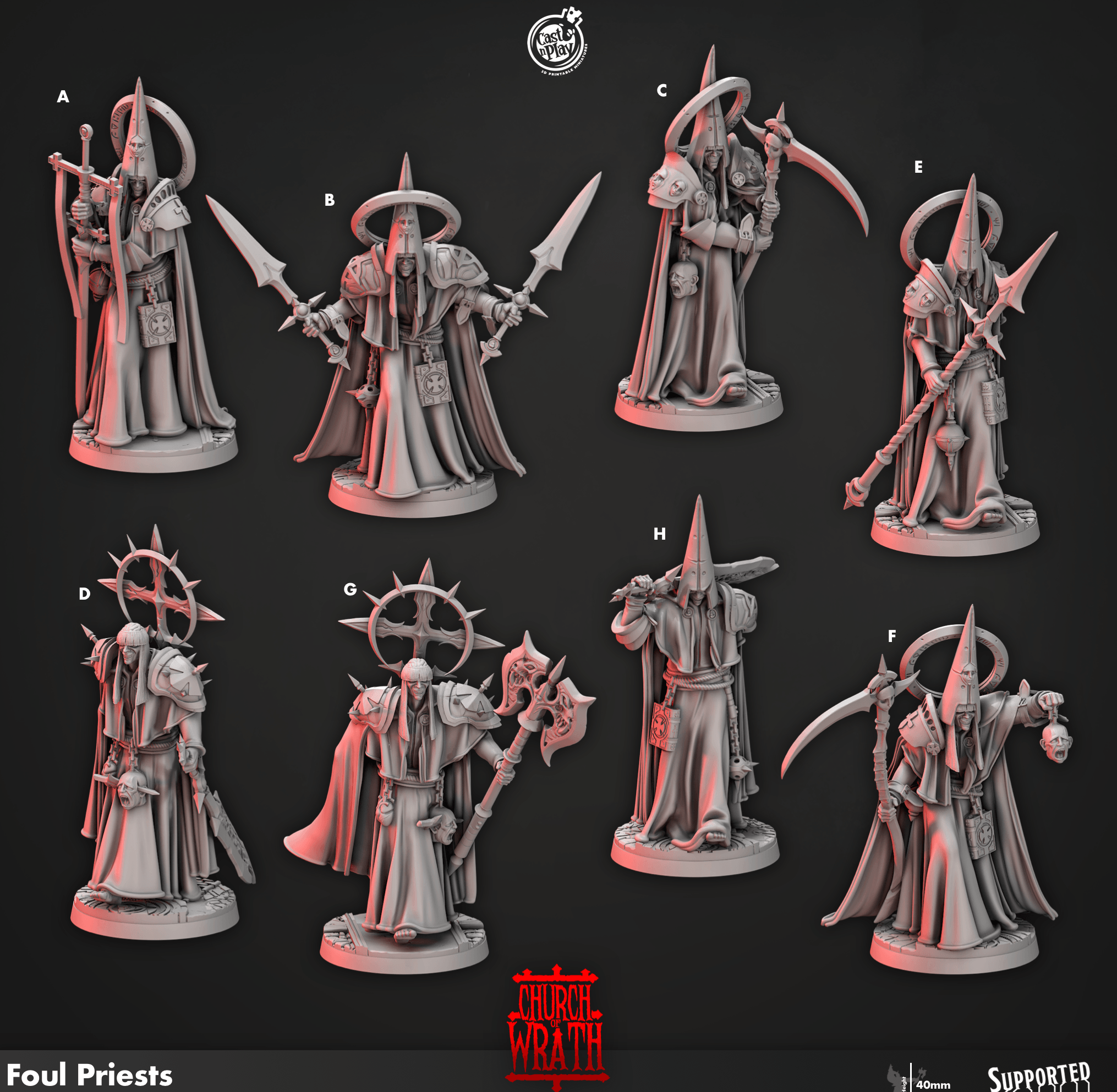 3D Printed Cast n Play Foul Priests Church of Wrath 28mm 32mm D&D (Online Only)