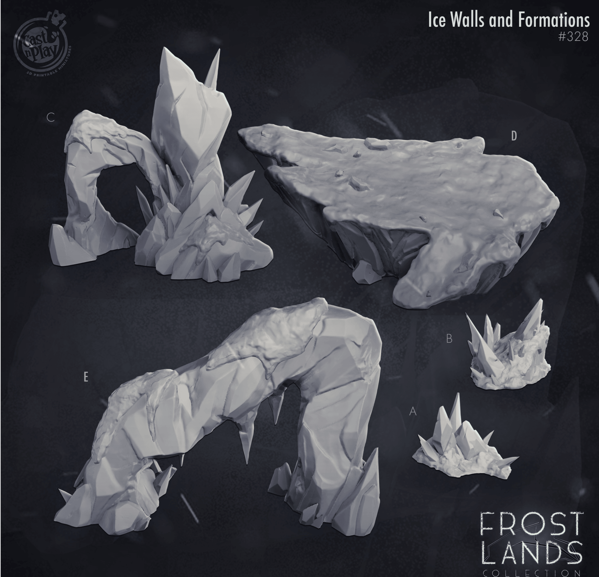3D Printed Cast n Play Frostlands - Arctic Ice Wall Scatter Terrain 28mm 32mm D&D (Online Only)