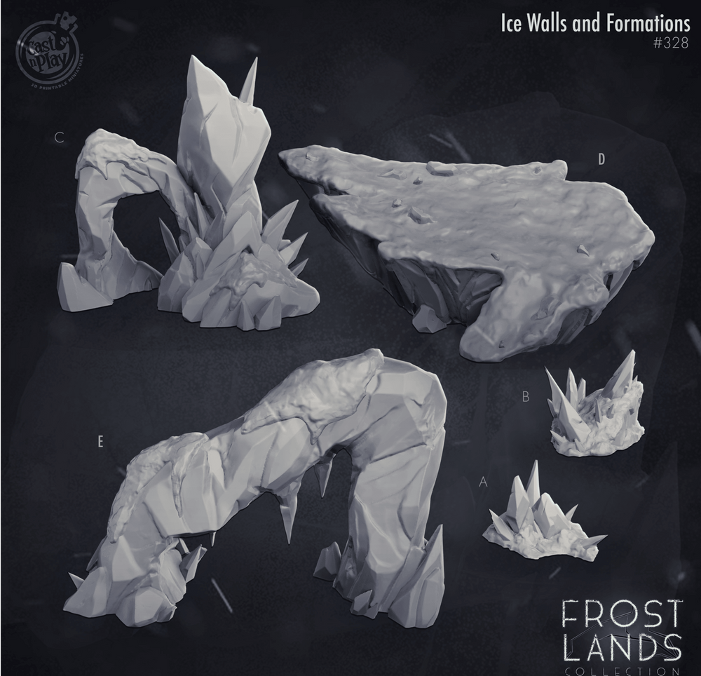3D Printed Cast n Play Frostlands - Arctic Ice Wall Scatter Terrain 28mm 32mm D&D (Online Only)