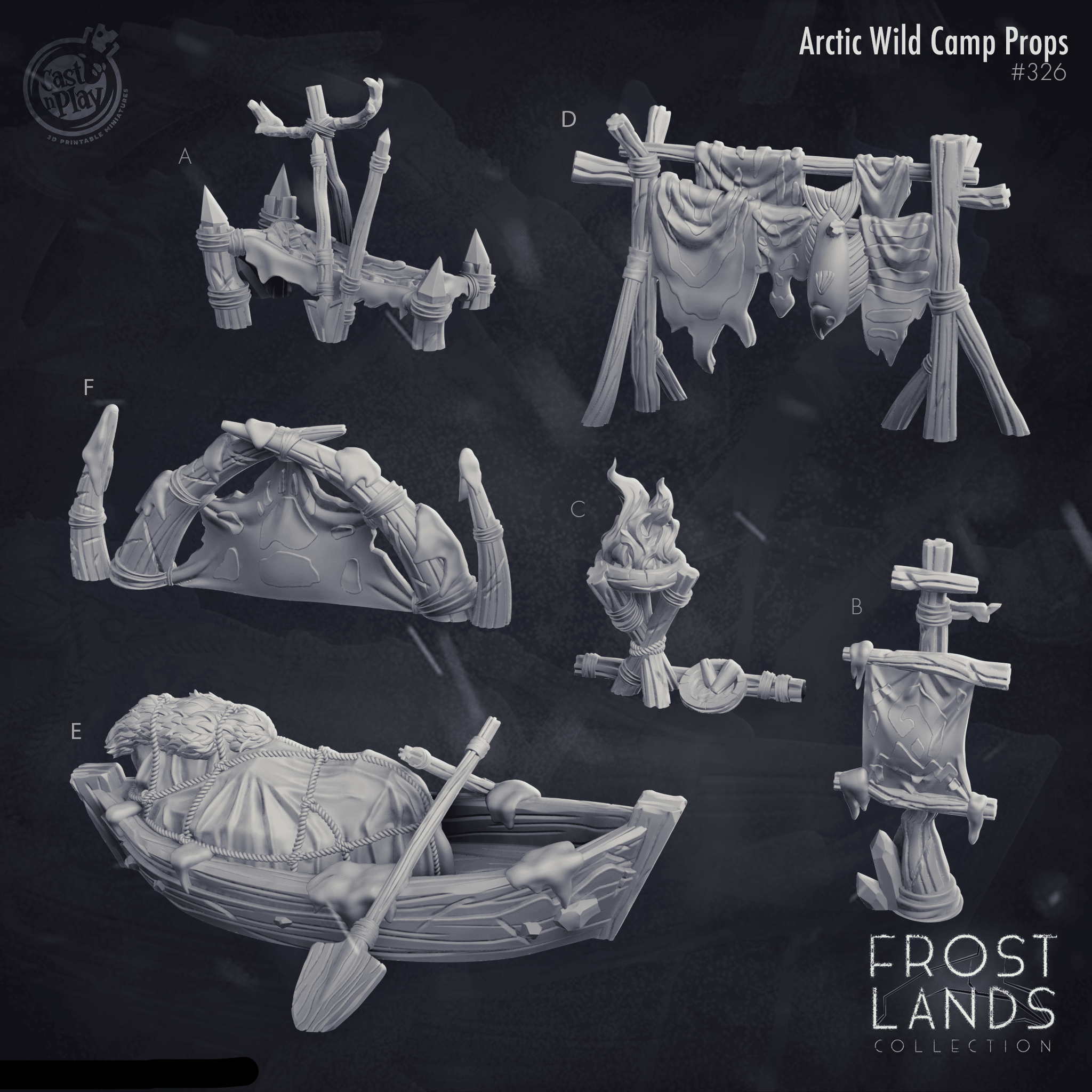 3D Printed Cast n Play Frostlands  Arctic Wild Camp Props 28mm 32mm D&D (Online Only)
