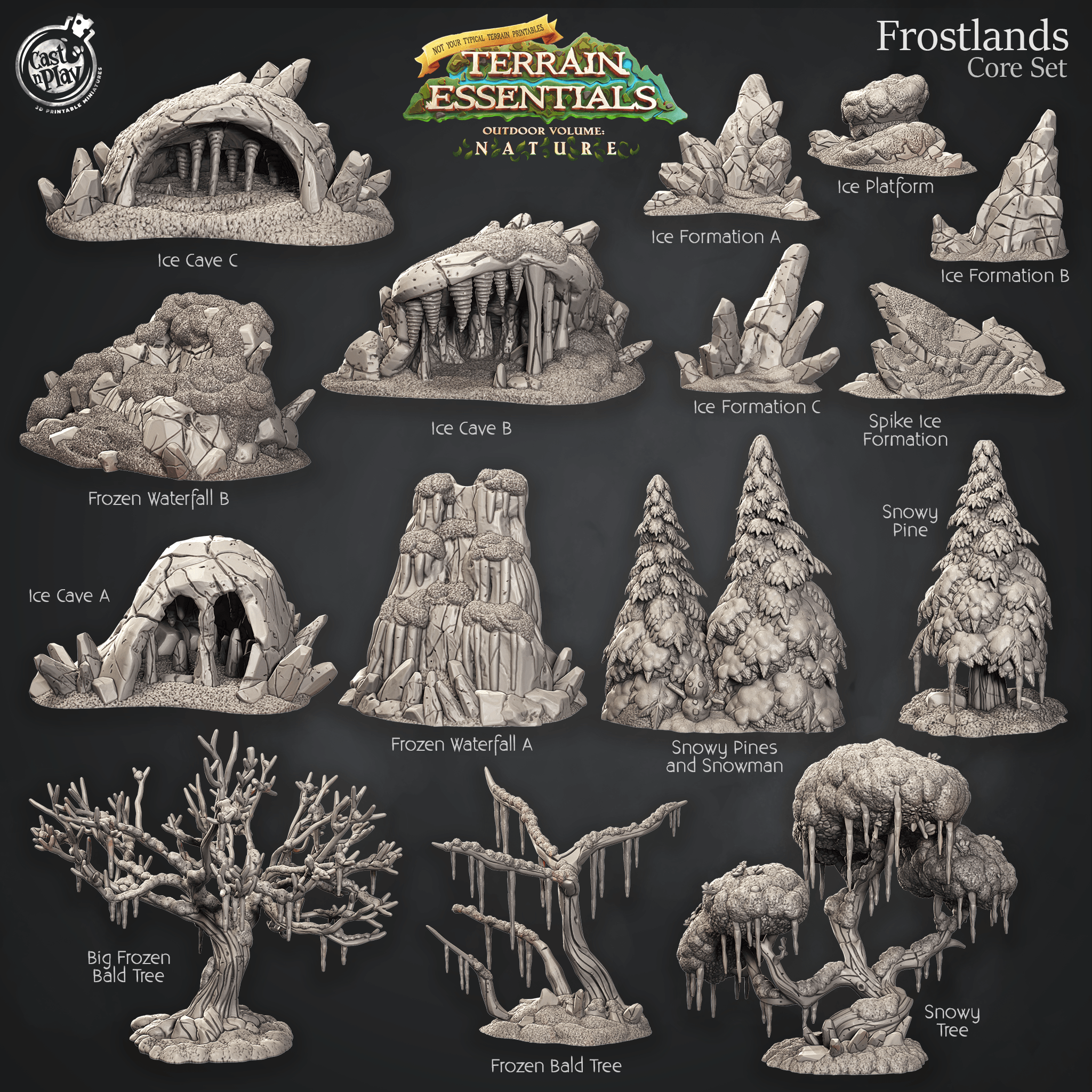 3D Printed Cast n Play Frostlands Core Set Frostlands Terrain Set Terrain Essentials Nature 28mm 32mm D&D (Online Only)