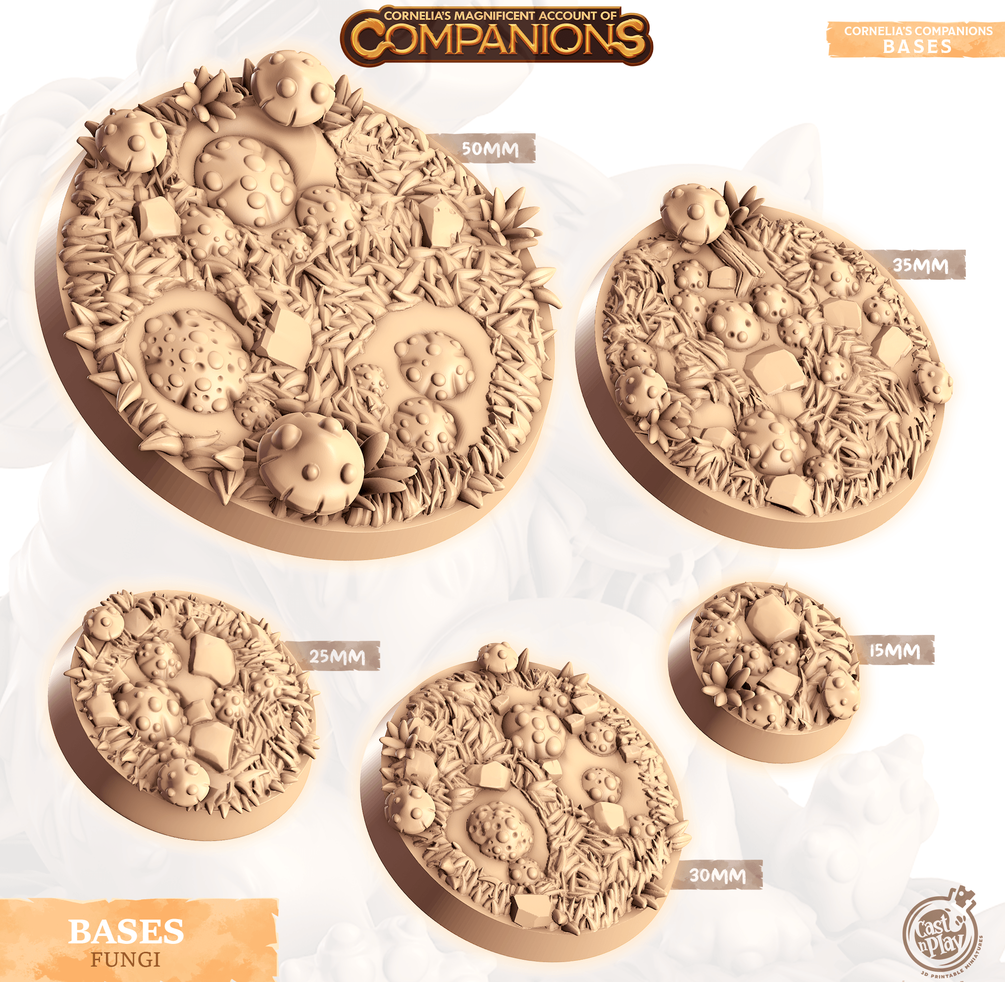 3D Printed Cast n Play Fungi Bases Companion's Bases - Master Pack Companions 28mm 32mm D&D (Online Only)
