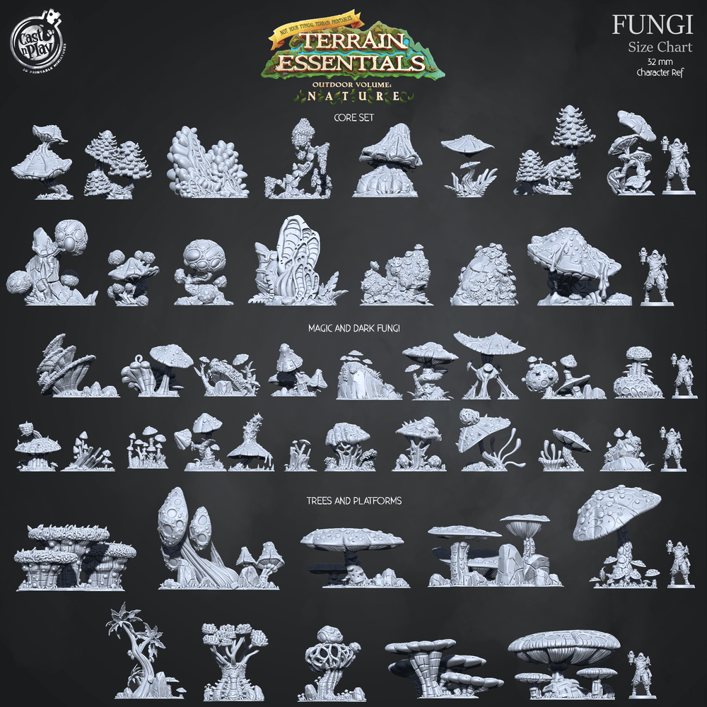 3D Printed Cast n Play Fungi Core Set Fungi Terrain Set Terrain Essentials Nature 28mm 32mm D&D (Online Only)