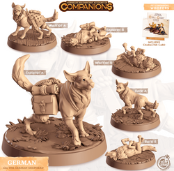 3D Printed Cast n Play German - German Shepherd Companions 28mm 32mm D&D (Online Only)