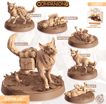 3D Printed Cast n Play German - German Shepherd Companions 28mm 32mm D&D (Online Only)