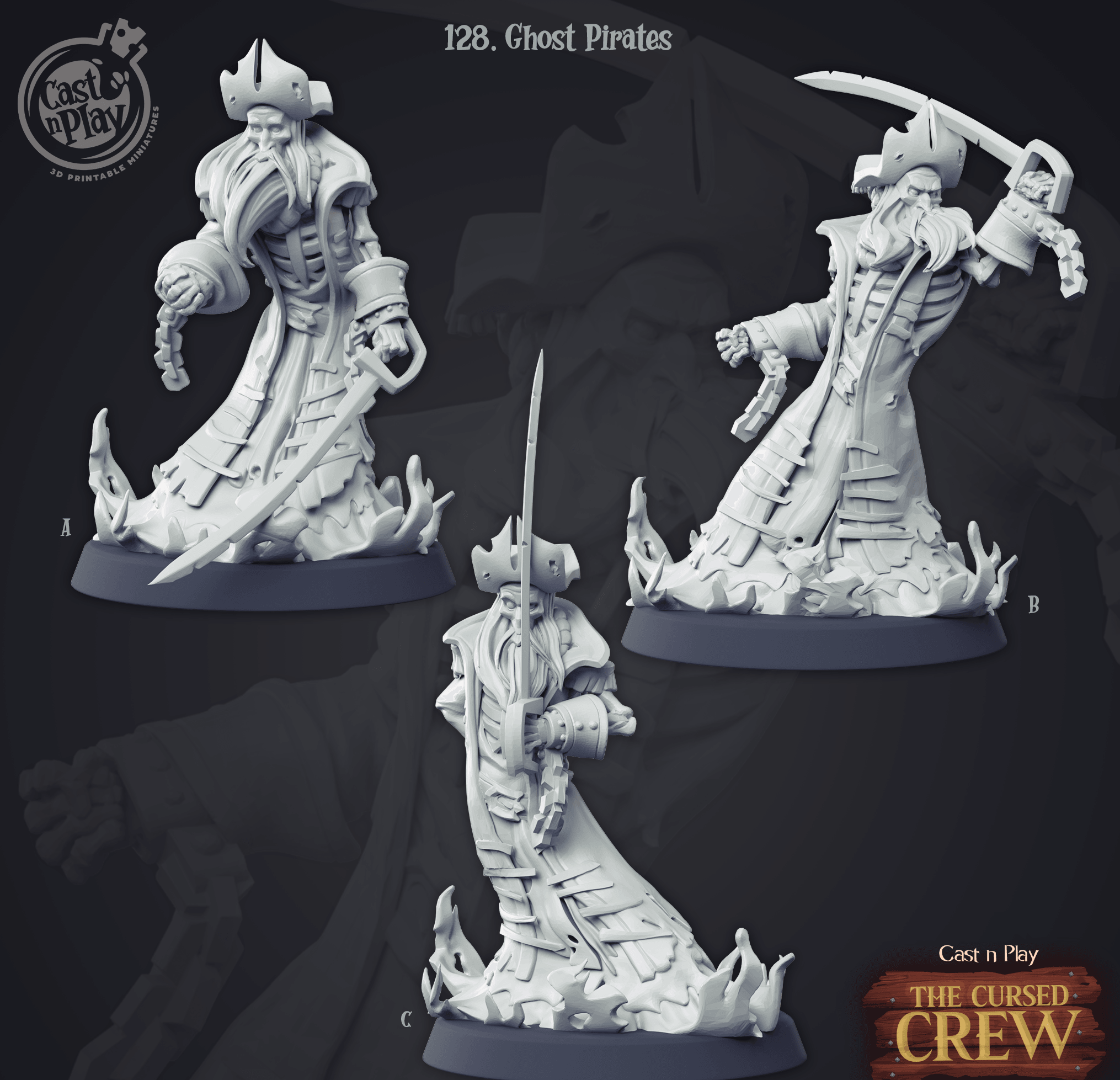 3D Printed Cast n Play Ghost Pirates The Cursed Crew 28mm 32mm D&D (Online Only)