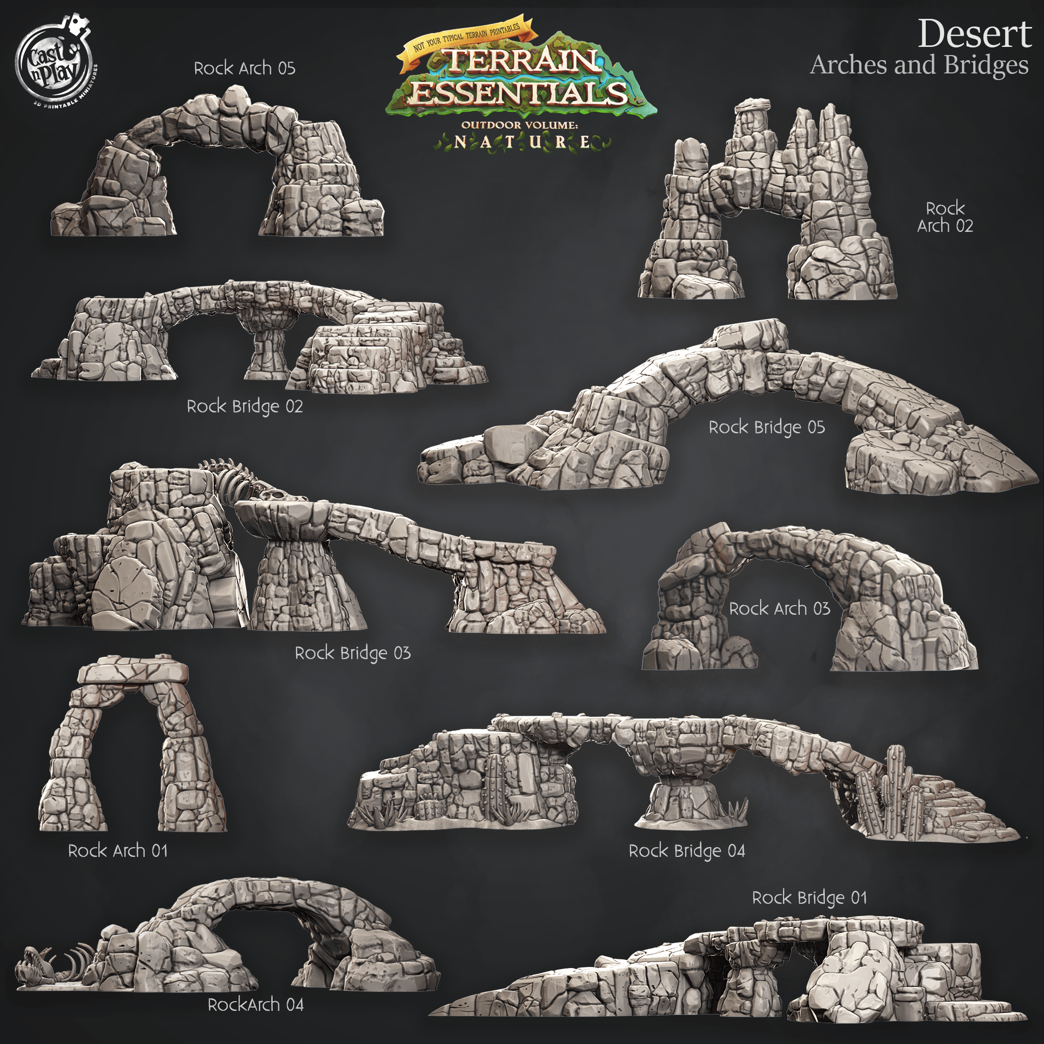 3D Printed Cast n Play Giant Bridges and Arches Desert Terrain Set Terrain Essentials Nature 28mm 32mm D&D (Online Only)