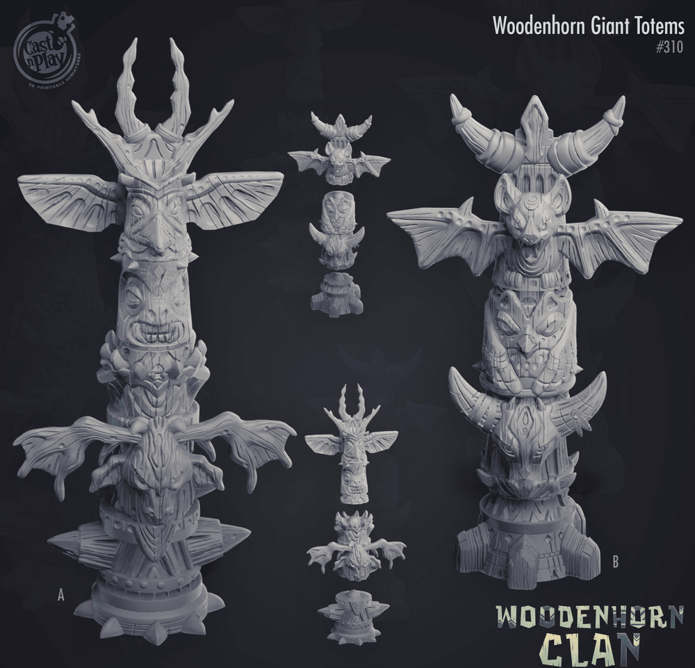 3D Printed Cast n Play Giant Totems Woodenhorn Clan 28mm 32mm D&D (Online Only)