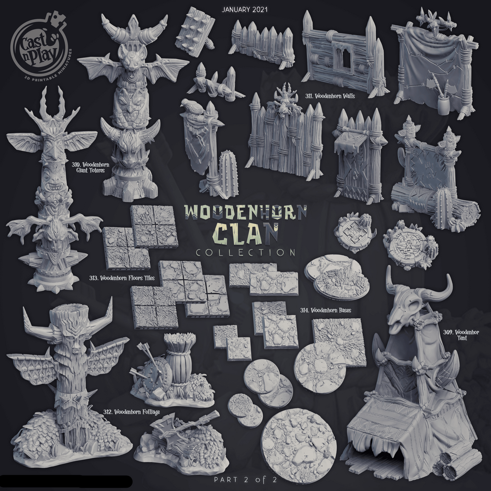 3D Printed Cast n Play Giant Totems Woodenhorn Clan 28mm 32mm D&D (Online Only)