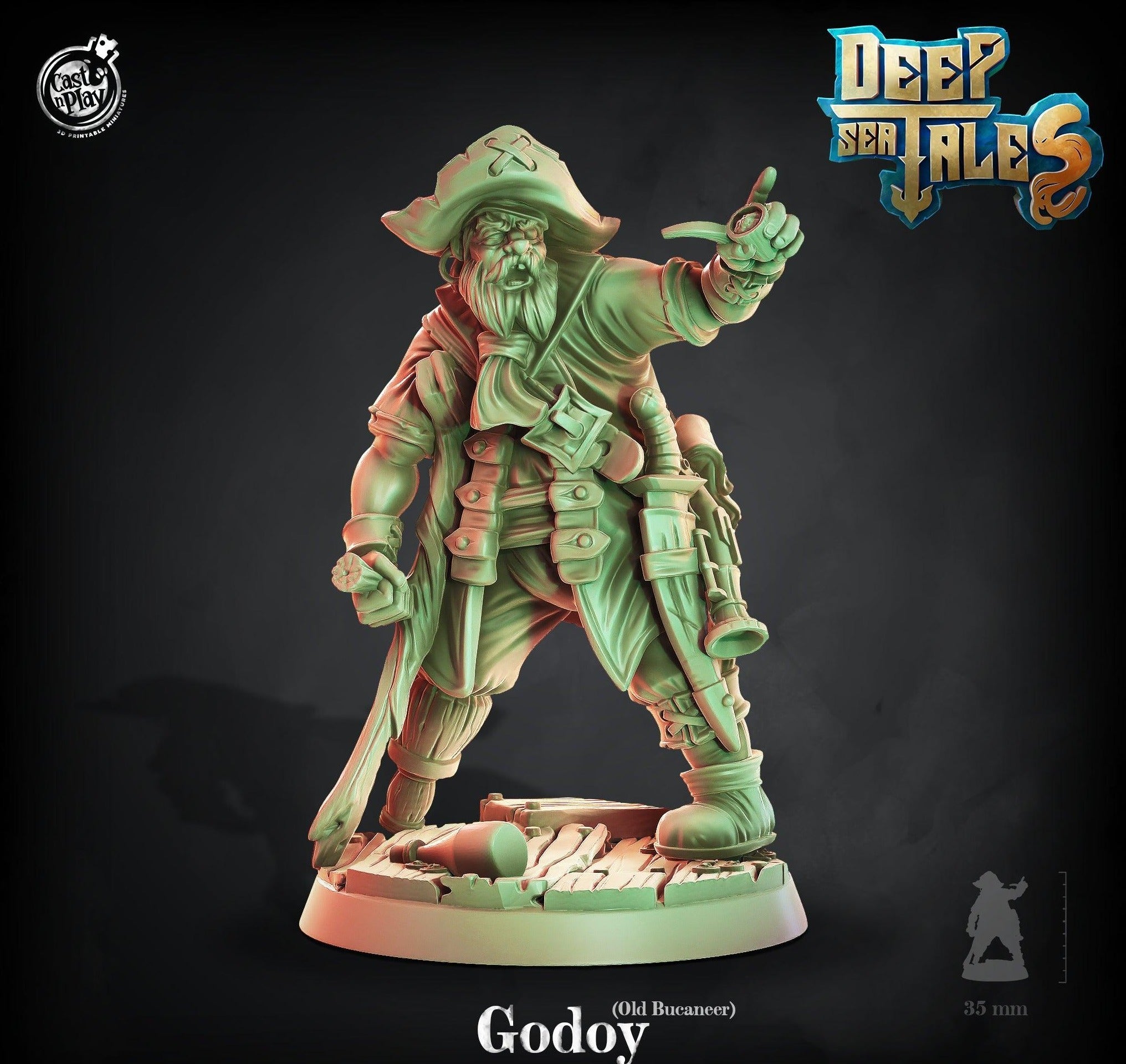 3D Printed Cast n Play Godoy Old Bucaneer Deep Sea Tales 28mm 32mm D&D (Online Only)