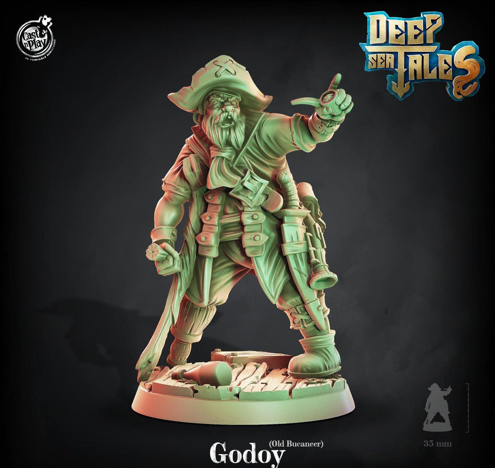 3D Printed Cast n Play Godoy Old Bucaneer Deep Sea Tales 28mm 32mm D&D (Online Only)