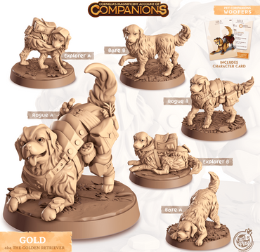 3D Printed Cast n Play Gold - Golden Retriever Companions 28mm 32mm D&D (Online Only)