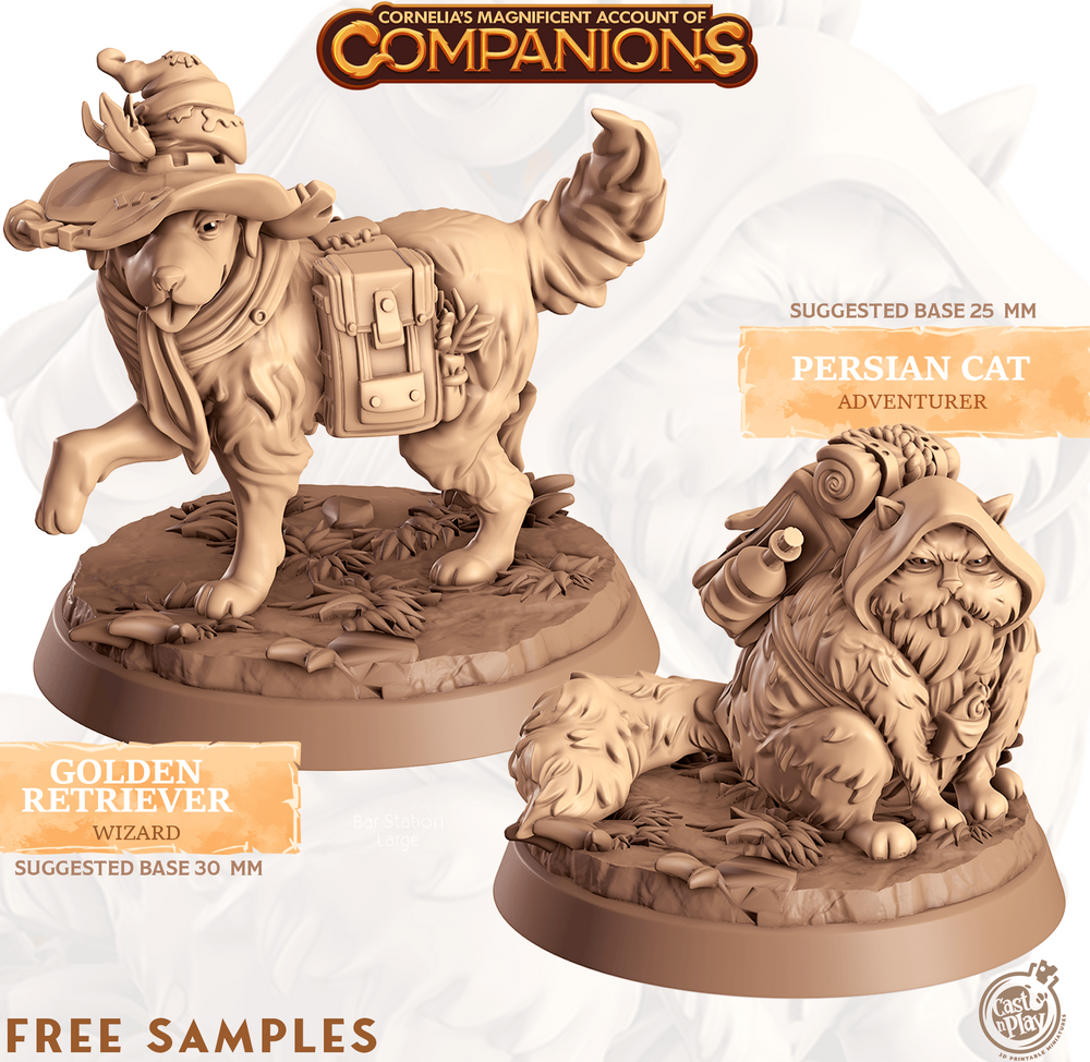 3D Printed Cast n Play Golden Retriever and Persian Cat Cornelia's Companions 28mm 32mm D&D (Online Only)