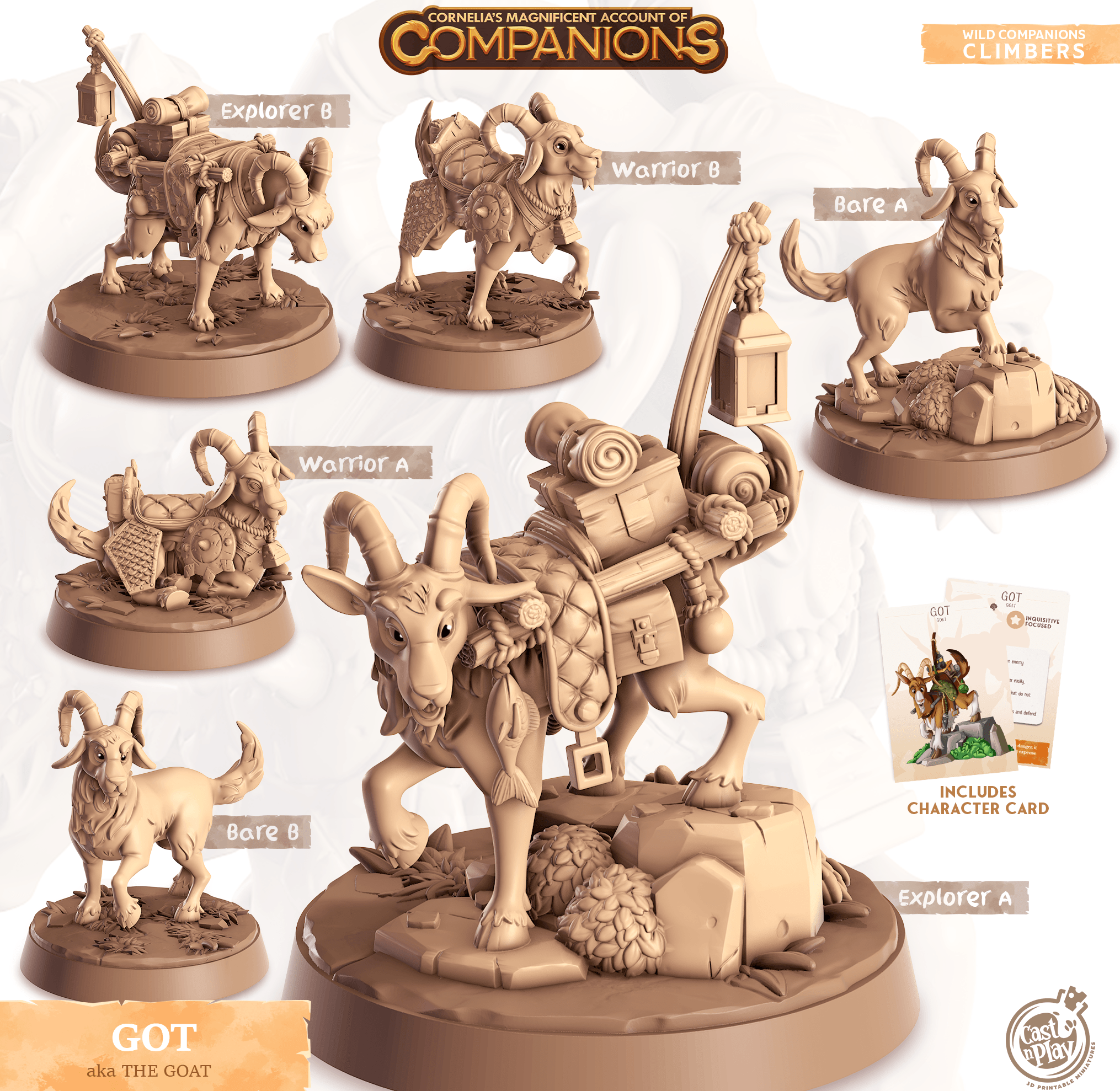 3D Printed Cast n Play Got - Goat Companions 28mm 32mm D&D (Online Only)