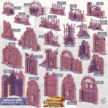 3D Printed Cast n Play Graveyard - Modular Walls Graveyard Set 28mm 32mm D&D (Online Only)
