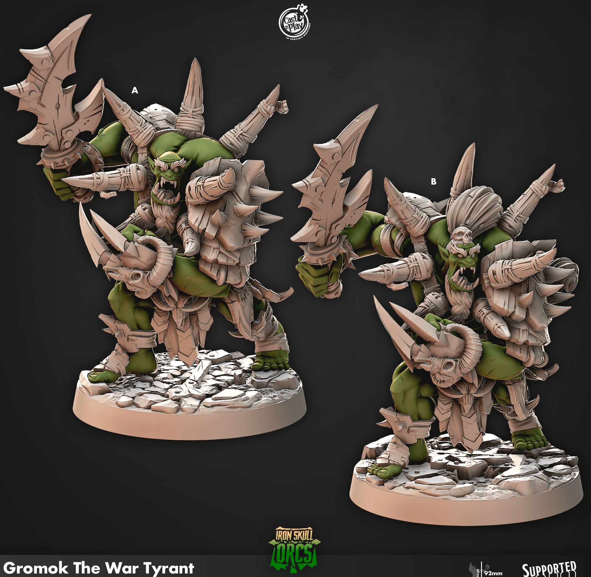 3D Printed Cast n Play Gromok The War Tyrant Iron Skull Orcs 28mm 32mm D&D (Online Only)