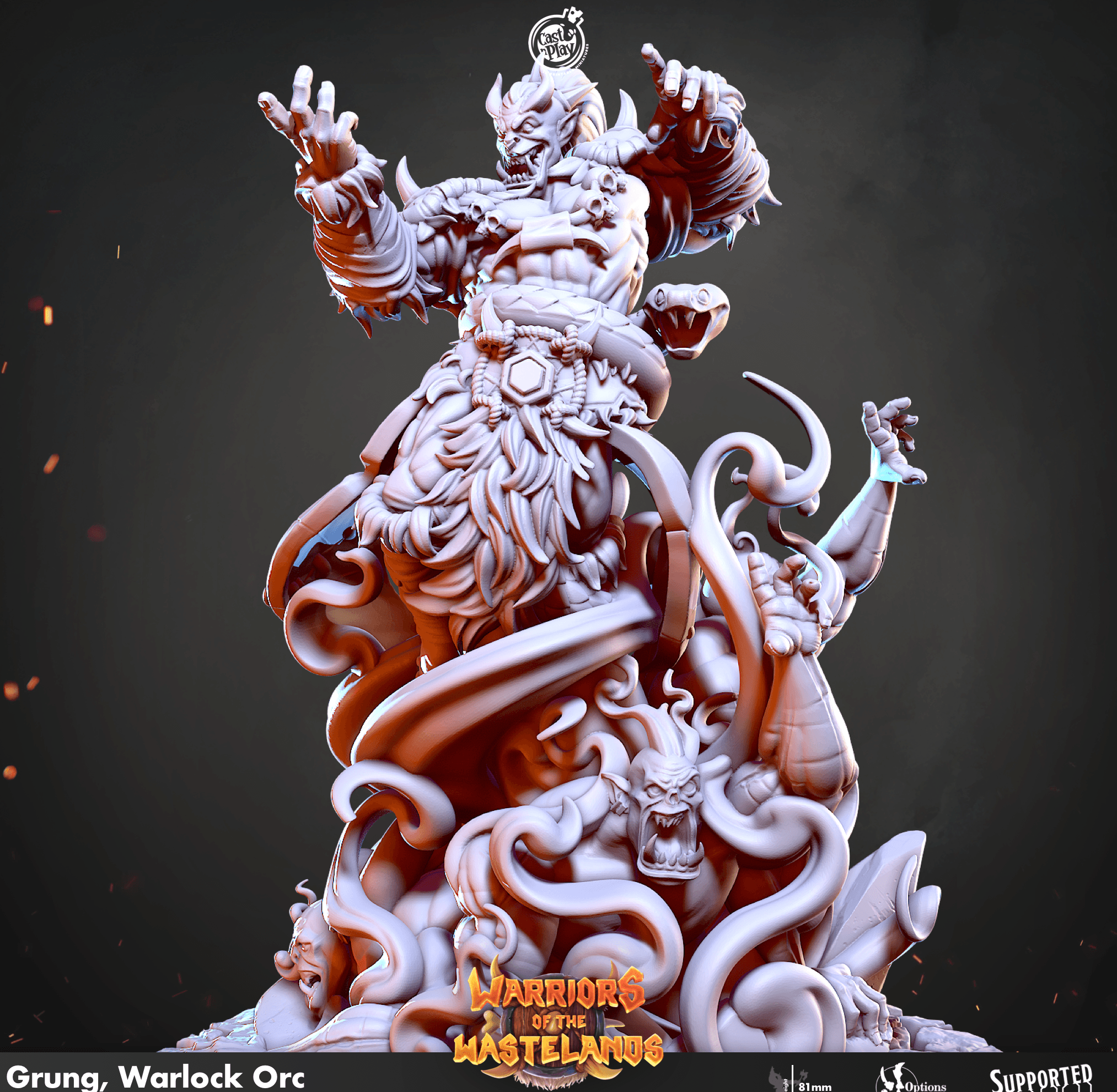 3D Printed Cast n Play Grung Orc Warlock Warriors of the Wastelands 28mm 32mm D&D (Online Only)