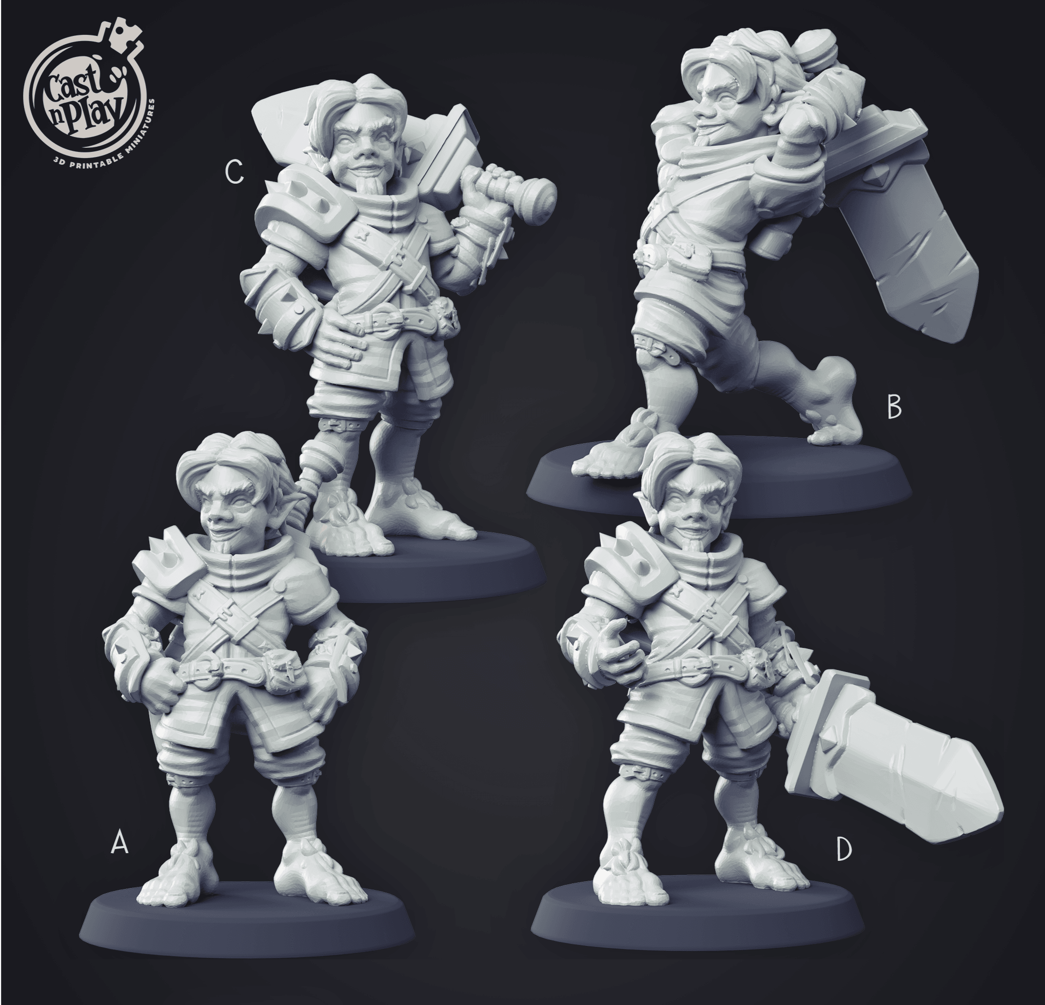 3D Printed Cast n Play - Halfling Fighter Set 28mm 32mm D&D (Online Only)