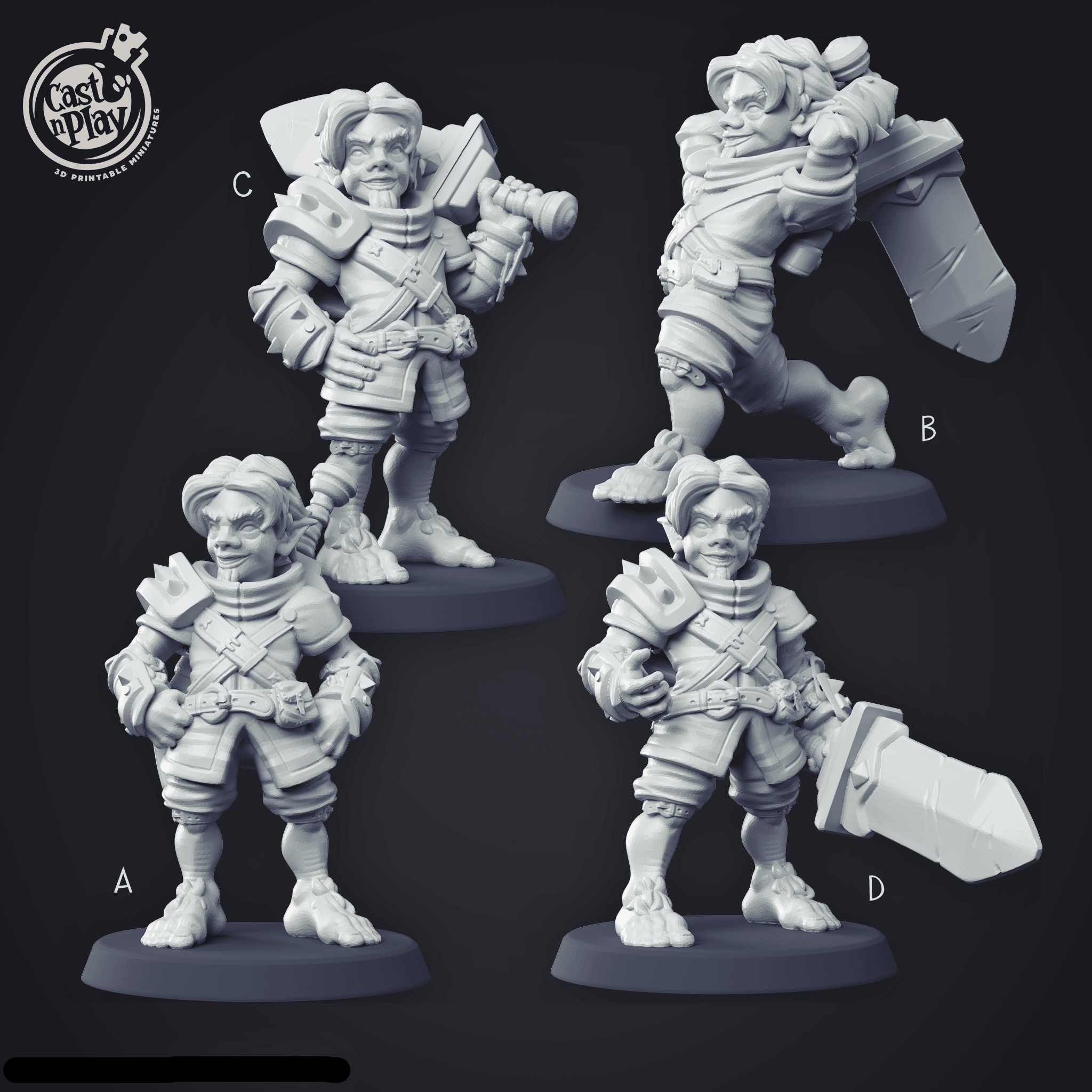 3D Printed Cast n Play Halfling Fighter Set 28mm 32mm D&D (Online Only)