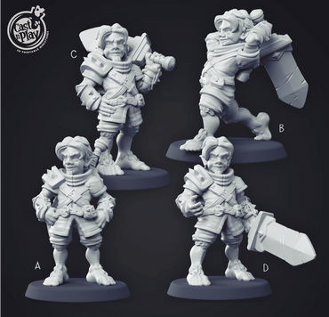 3D Printed Cast n Play - Halfling Fighter Set 28mm 32mm D&D (Online Only)