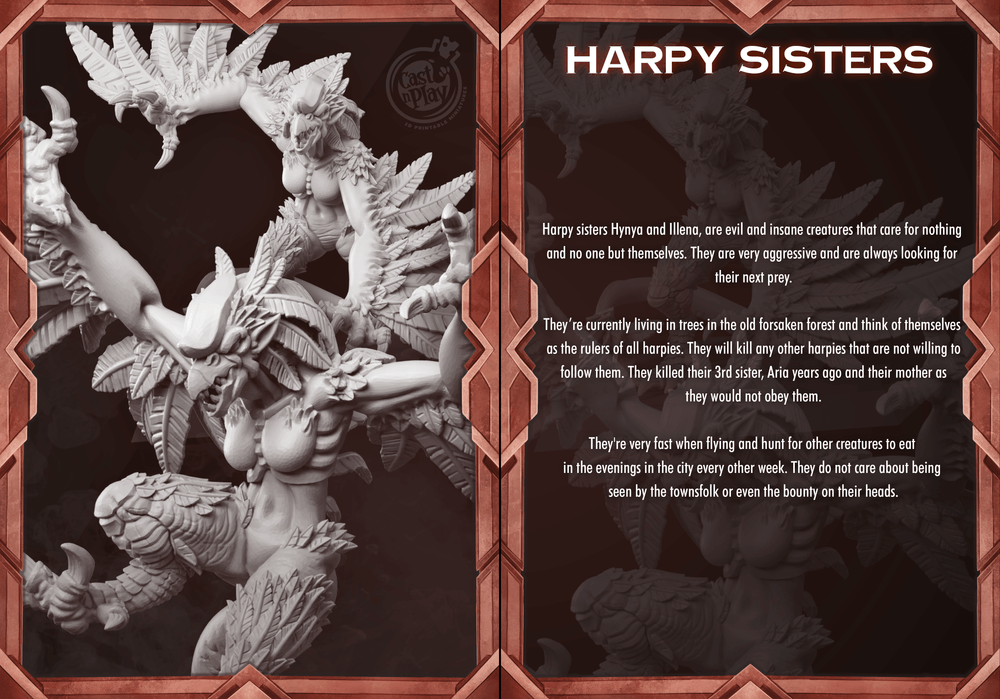 3D Printed Cast n Play Harpy Sisters Aria and Hynya Mythical Clash 28mm 32mm D&D (Online Only)