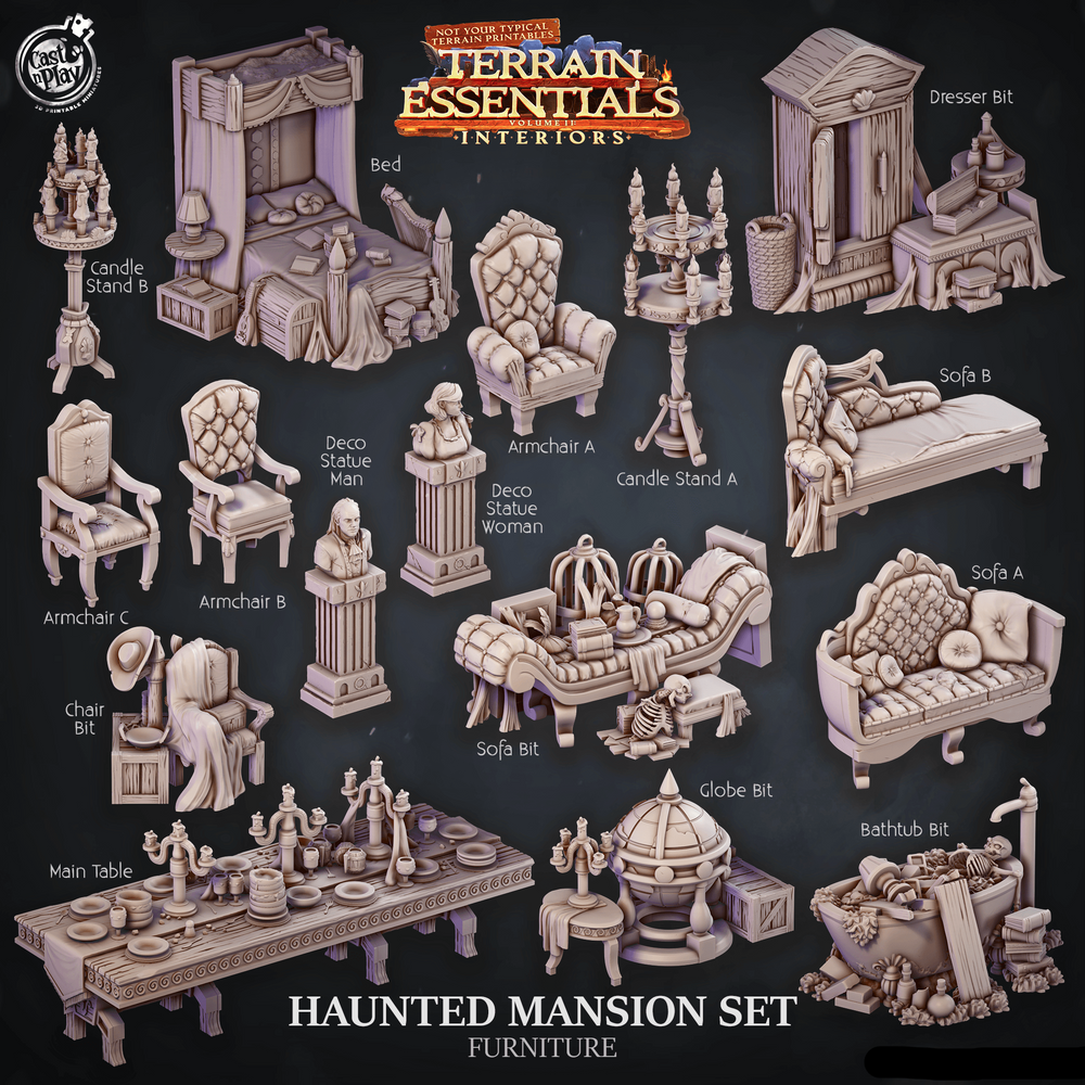 3D Printed Cast n Play Haunted Mansion Furniture Terrain Essentials 28mm 32mm D&D (Online Only)