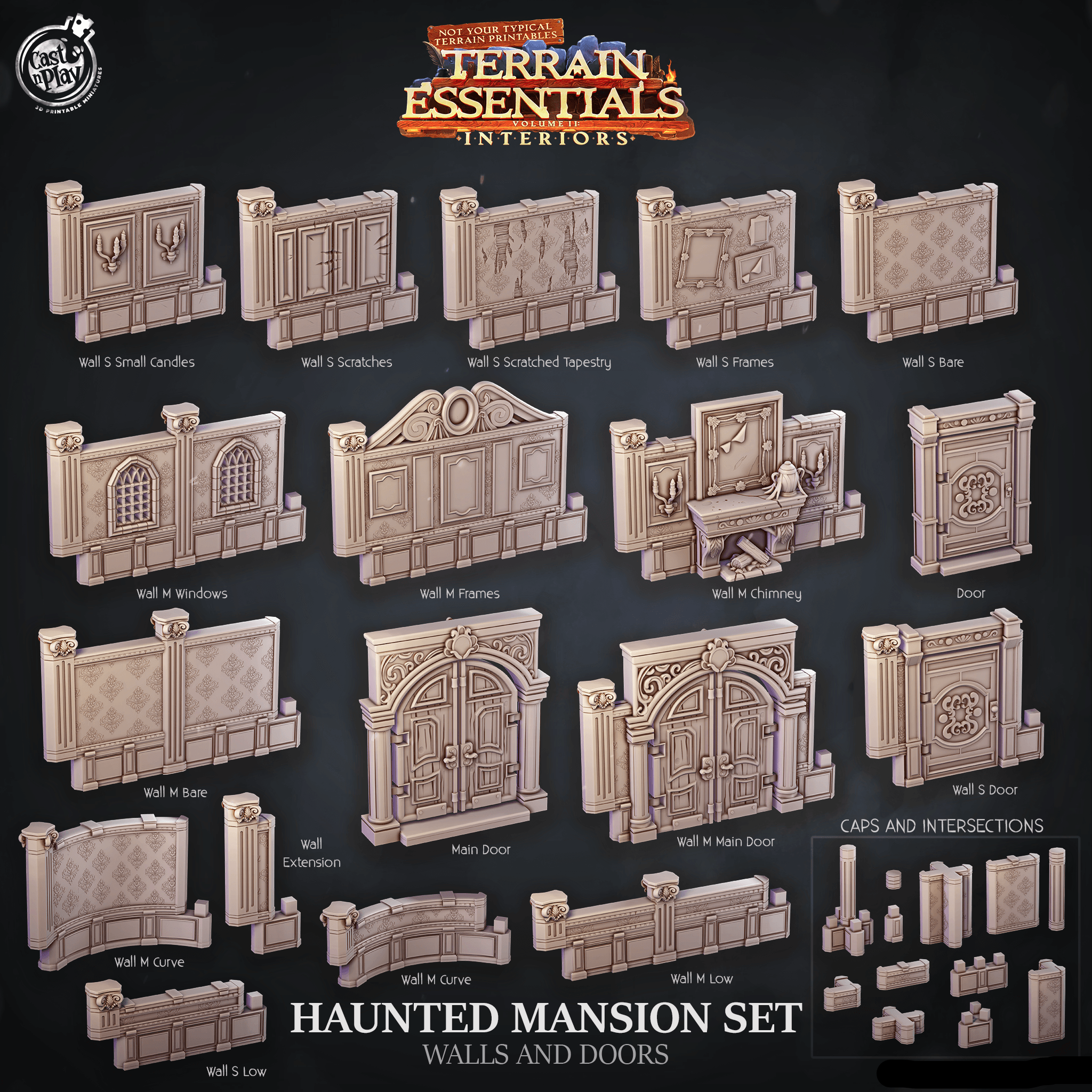 3D Printed Cast n Play Haunted Mansion Walls And Doors Terrain Essentials 28mm 32mm D&D (Online Only)
