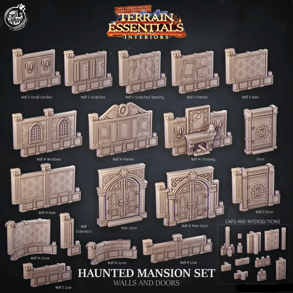 3D Printed Cast n Play Haunted Mansion Walls And Doors Terrain Essentials 28mm 32mm D&D (Online Only)