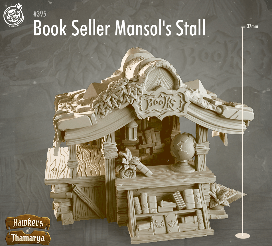 3D Printed Cast n Play Hawkers of Thamarya - Book Seller Mansol's Stall 28mm 32mm D&D (Online Only)