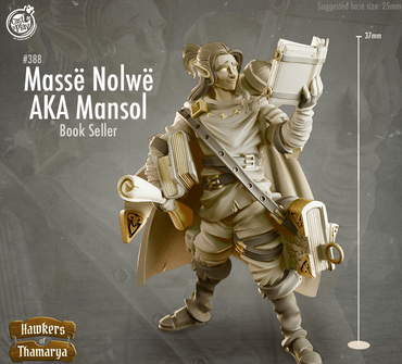 3D Printed Cast n Play Hawkers of Thamarya - Mansol Masse Nolwe Book Seller 28mm 32mm D&D (Online Only)