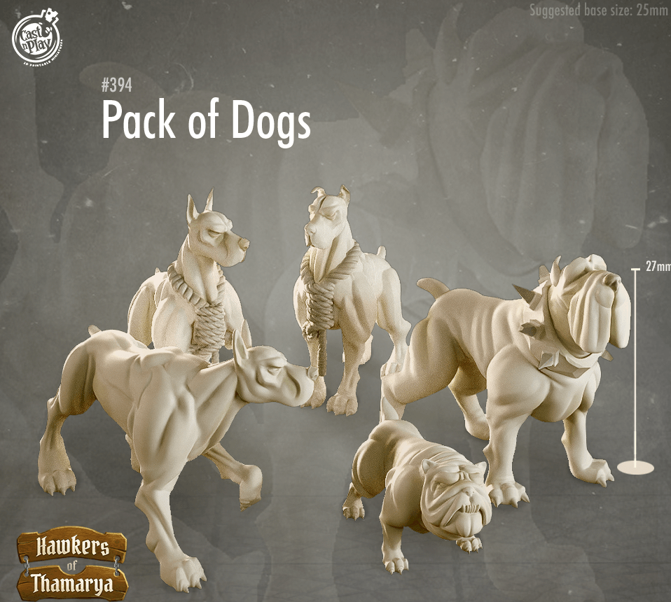 3D Printed Cast n Play Hawkers of Thamarya - Pack of Dogs 28mm 32mm D&D (Online Only)