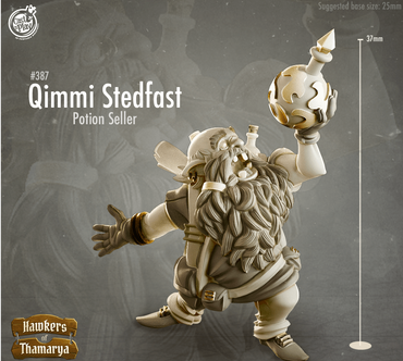 3D Printed Cast n Play Hawkers of Thamarya - Qimmi Stedfast Potion Seller 28mm 32mm D&D (Online Only)