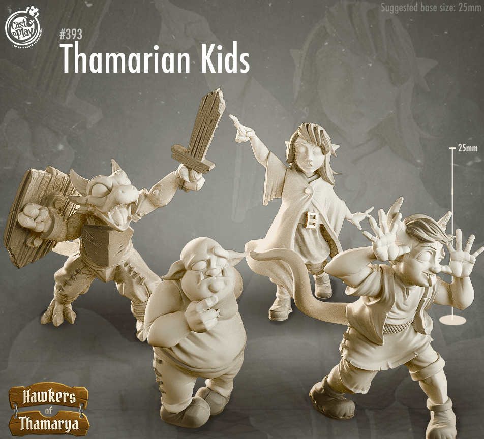 3D Printed Cast n Play Hawkers of Thamarya - Thamarian Orphan Kids 28mm 32mm D&D (Online Only)