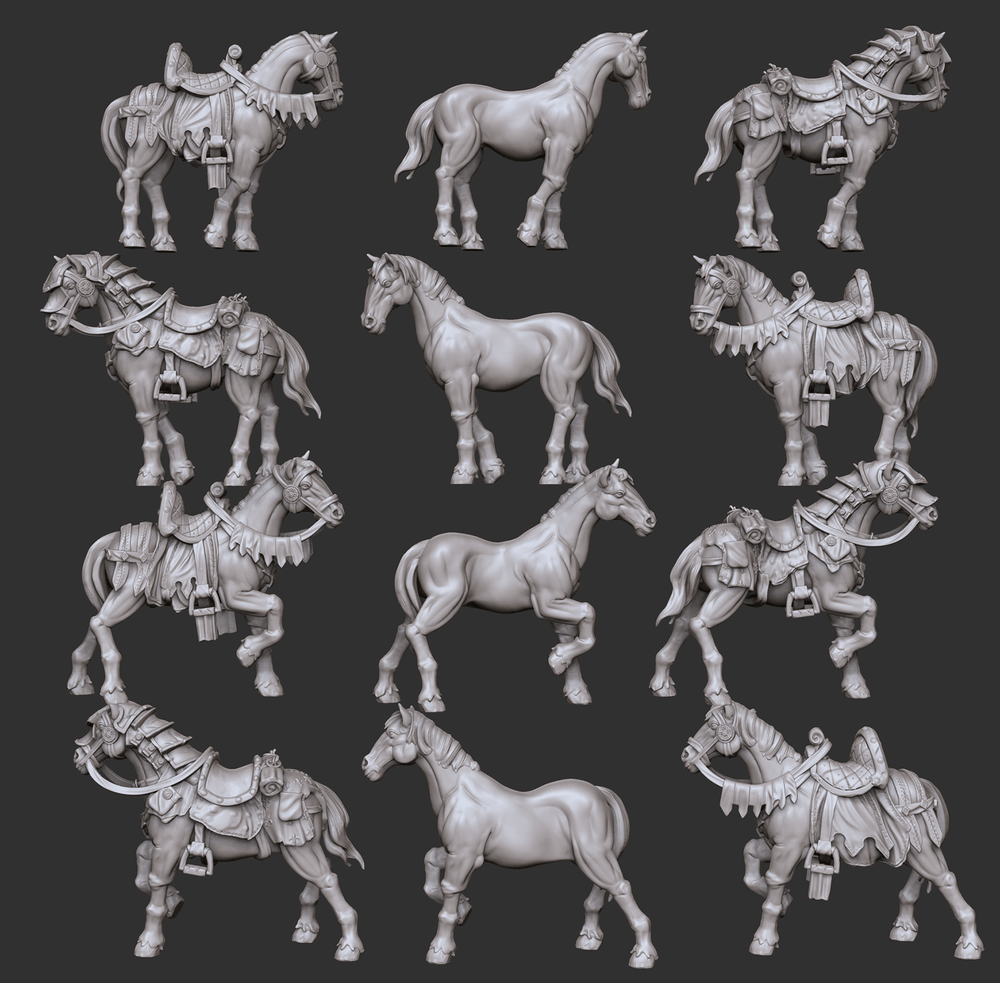 3D Printed Cast n Play Horses  Set Townsfolk 28mm 32mm D&D (Online Only)