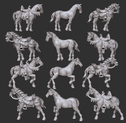 3D Printed Cast n Play Horses  Set Townsfolk 28mm 32mm D&D (Online Only)