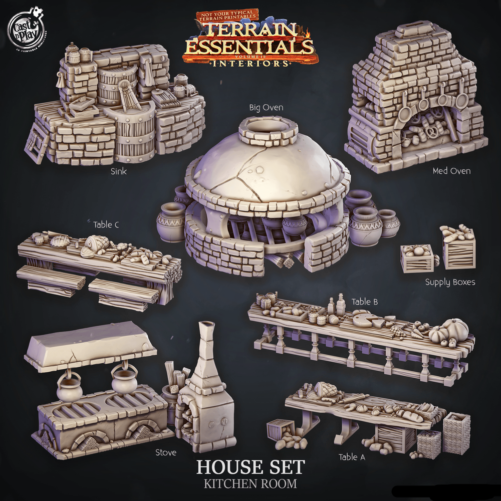 3D Printed Cast n Play House Set Kitchen Terrain Essentials 28mm 32mm D&D (Online Only)