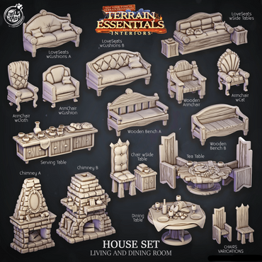 3D Printed Cast n Play House Set Living and Dining Room Terrain Essentials 28mm 32mm D&D (Online Only)