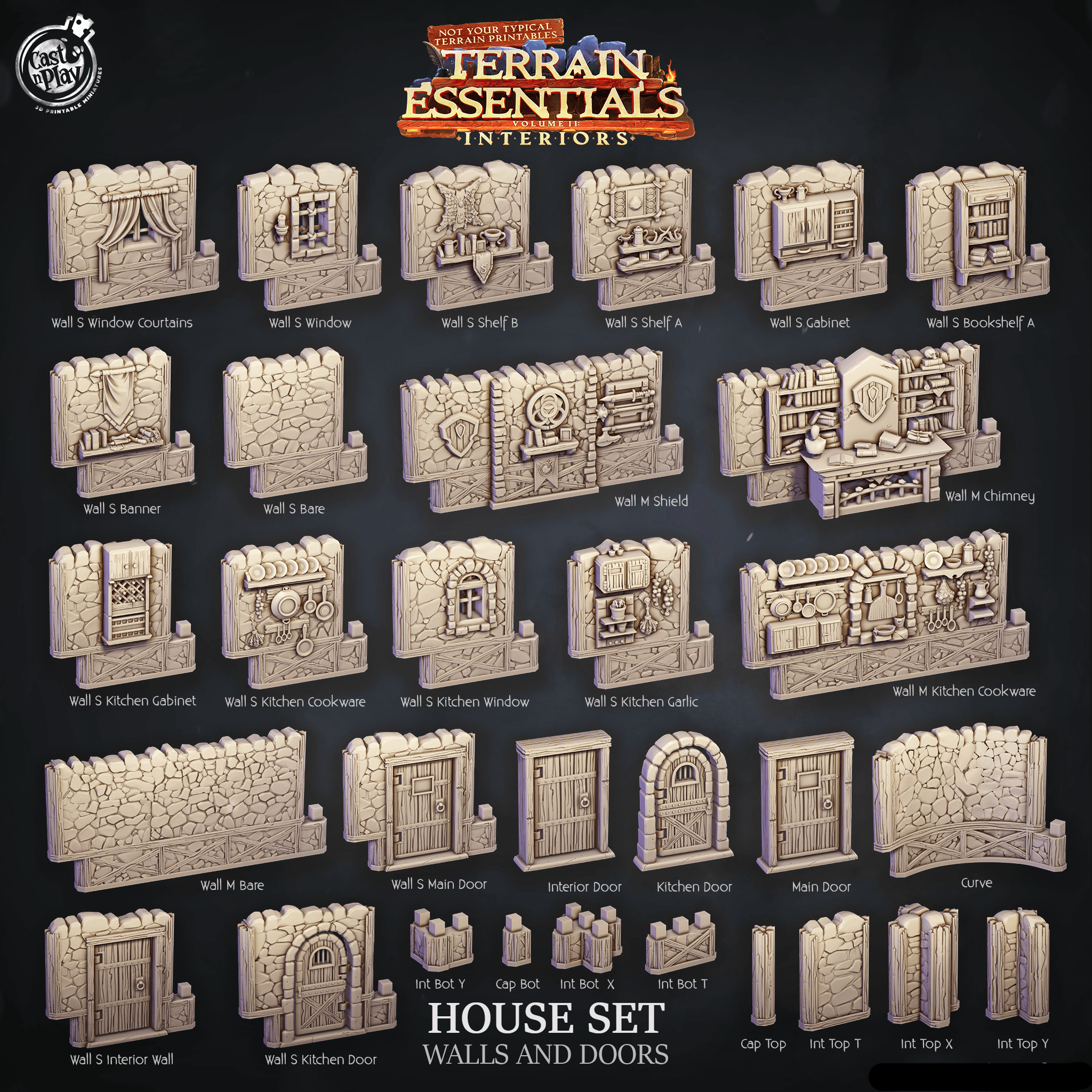 3D Printed Cast n Play House Walls and Doors Terrain Essentials 28mm 32mm D&D (Online Only)
